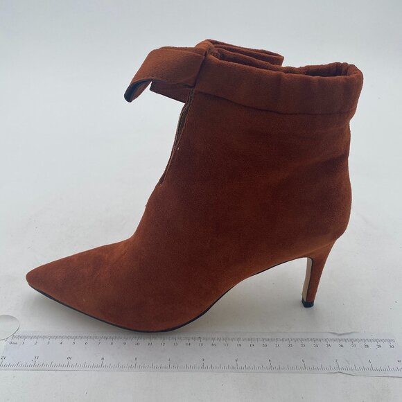 XYD Brown Pointy Toe Ankle Booties Dress Mid Heels Graceful Cute Bow Boot - Picture 2 of 8